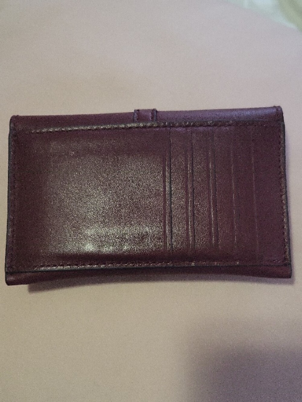 Burgundy Leather Wallet Clutch with Gold Ring Charm - Picture 3 of 6